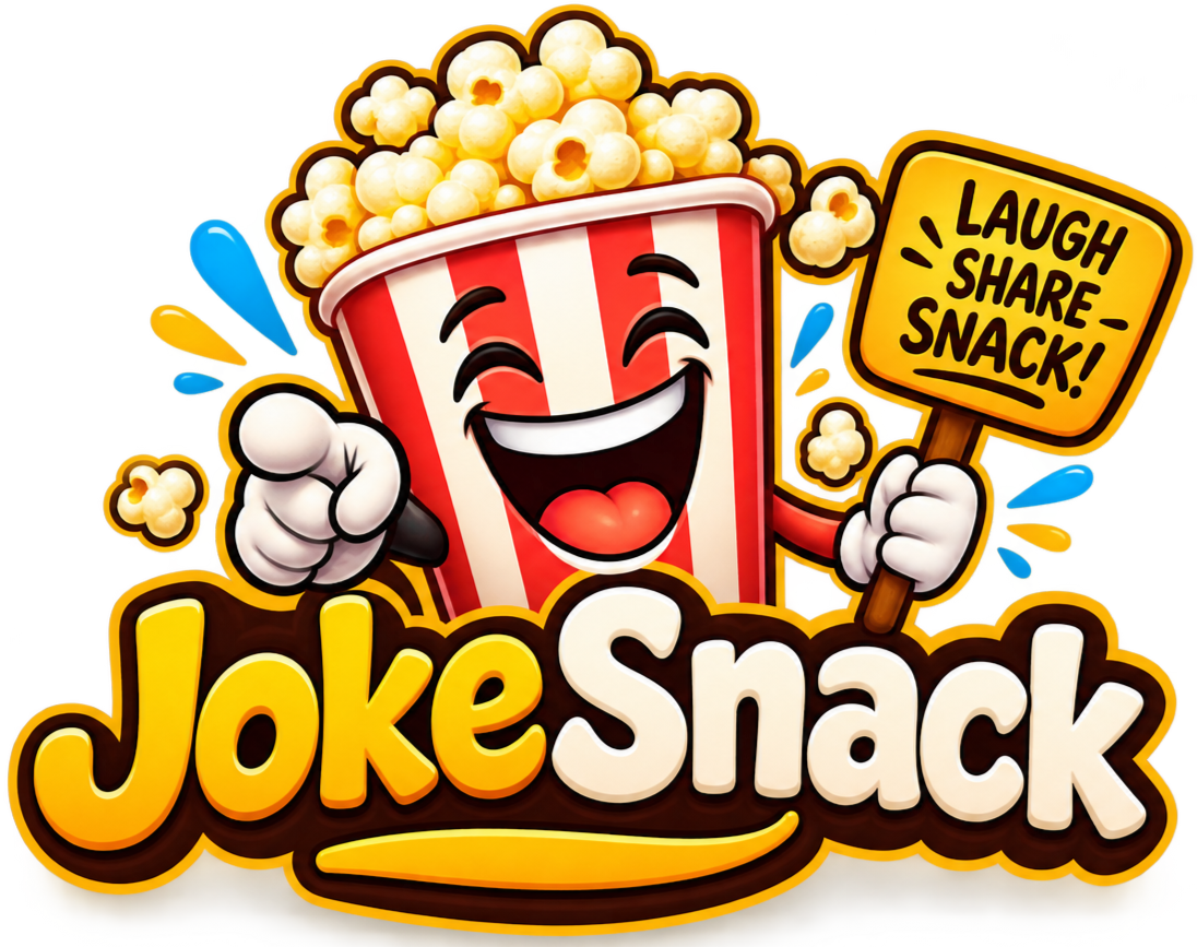 JokeSnack logo featuring a smiling popcorn mascot with playful yellow, red, and white branding